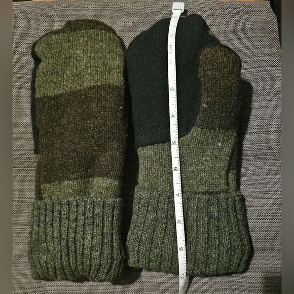 Felted Wool Cozy Green and Brown Mittens - Picture 3 of 3